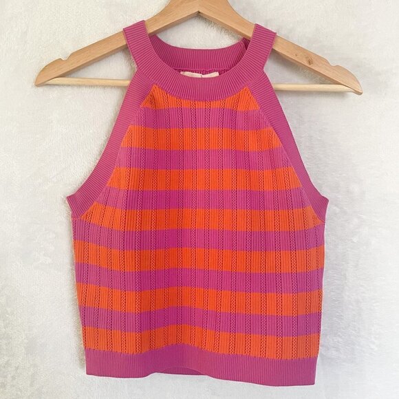 Happily Grey pink orange Halter ribbed stretchy Stripe Cami Top size large - Picture 1 of 7